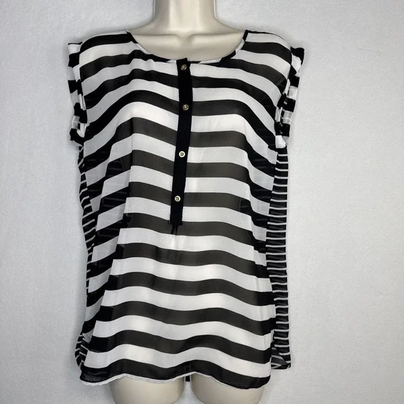 LOFT Ann Taylor Sheer Striped Sleeveless Top XS Black White Contrast - Picture 1 of 8